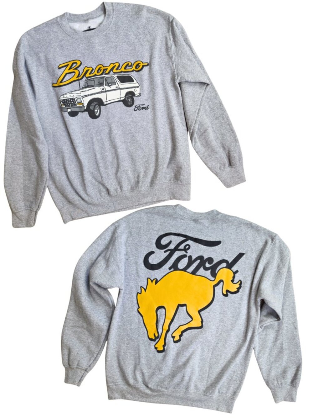 Ford Bronco Heather Grey Graphic Crewneck Sweatshirt Double Sided Medium
